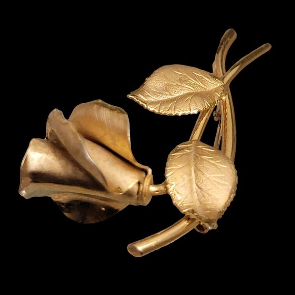 Vintage VALENZA Single Stemmed Rose Brooch 1/20 12K Gold Filled - Signed - Picture 5 of 9